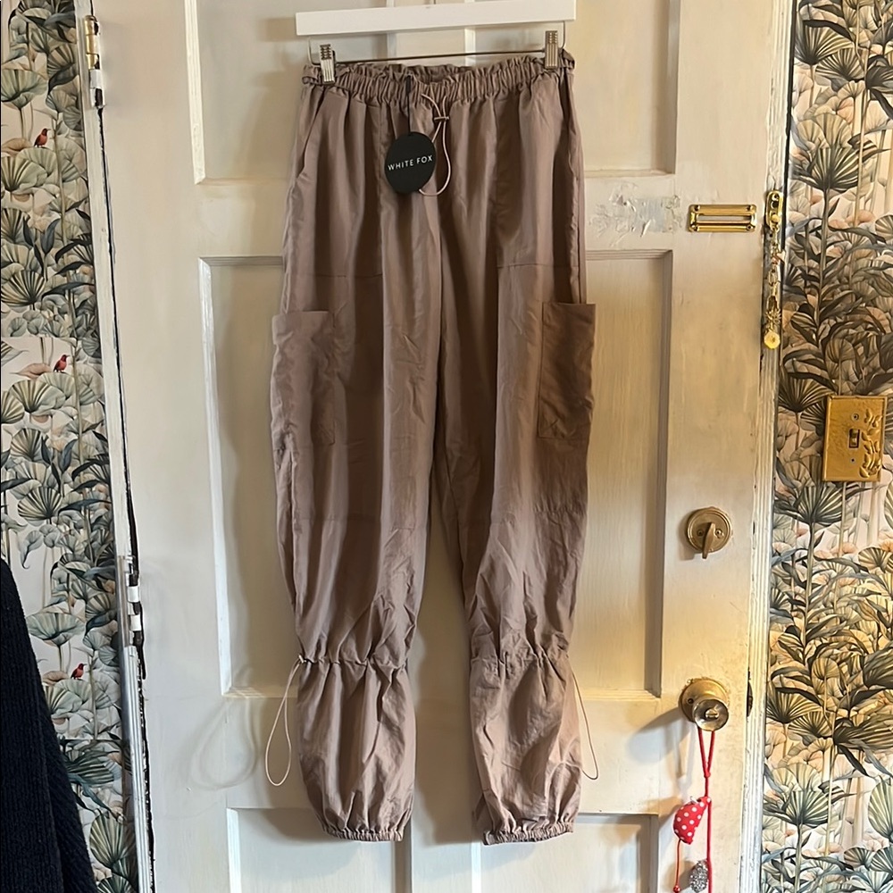 White Fox Taupe Drawstring Pants